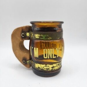 Vintage Siesta Ware Shot Glass "I'm Only A Small Drinker"‎ Wood Handle